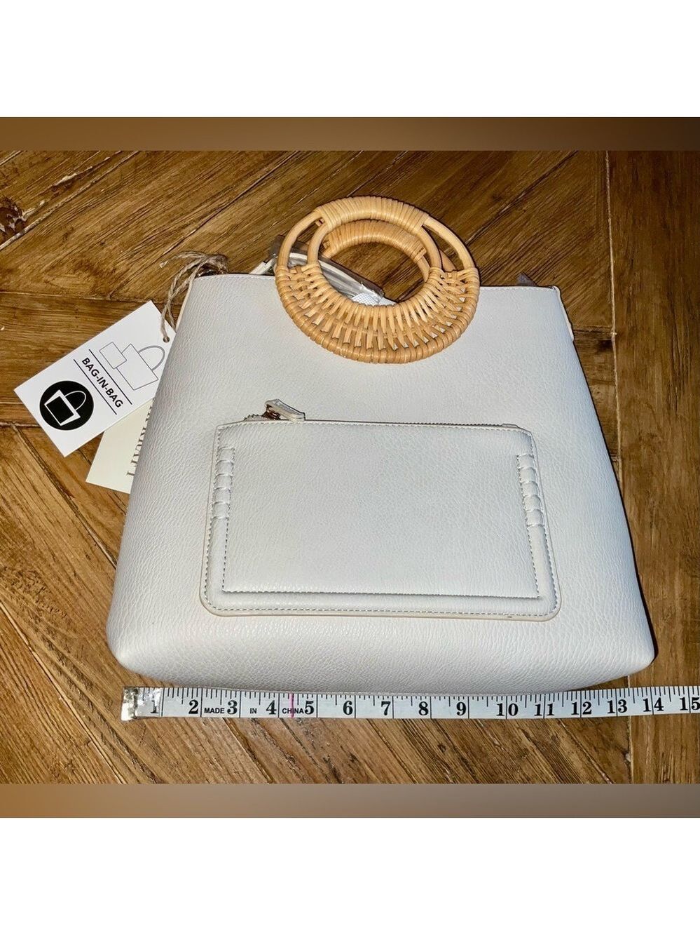 Antik kraft vegan leather bone color bag in bag purse - nwt / great for travel - Picture 4 of 8